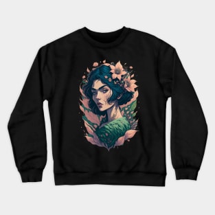 Ghibli style Woman Portrait Spirit Fairy Godess Pretty Queen Crewneck Sweatshirt